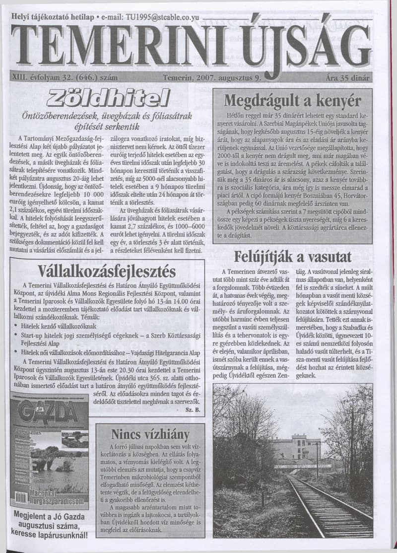Temerini Újság, 13. évf. 2007. augusztus 9. 32. sz.