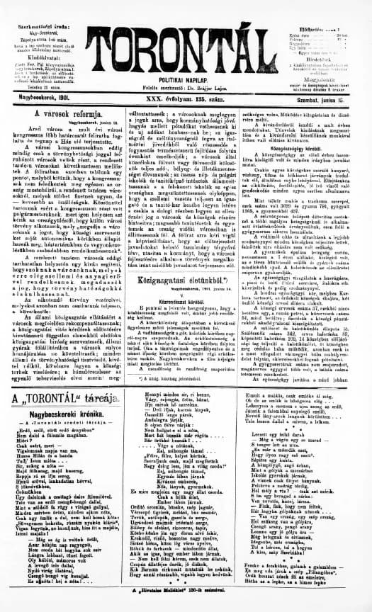 Torontál, 30. évf. 1901. június 15. 135. sz.