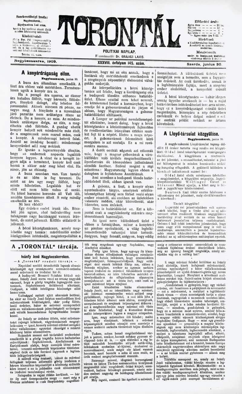 Torontál, 38. évf. 1909. június 30. 145. sz.