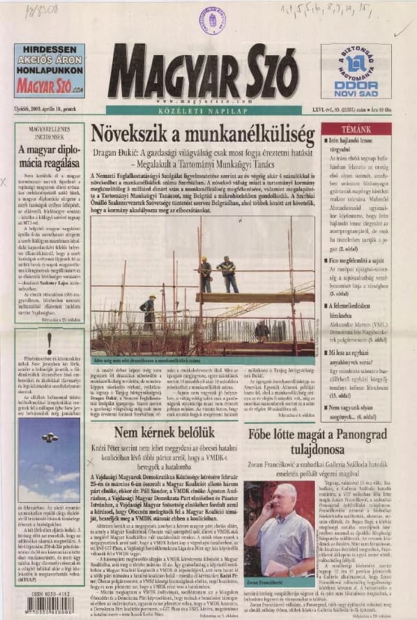 Magyar Szó, 66. évf. 2009. április 10. 83. sz. 1–20. oldal