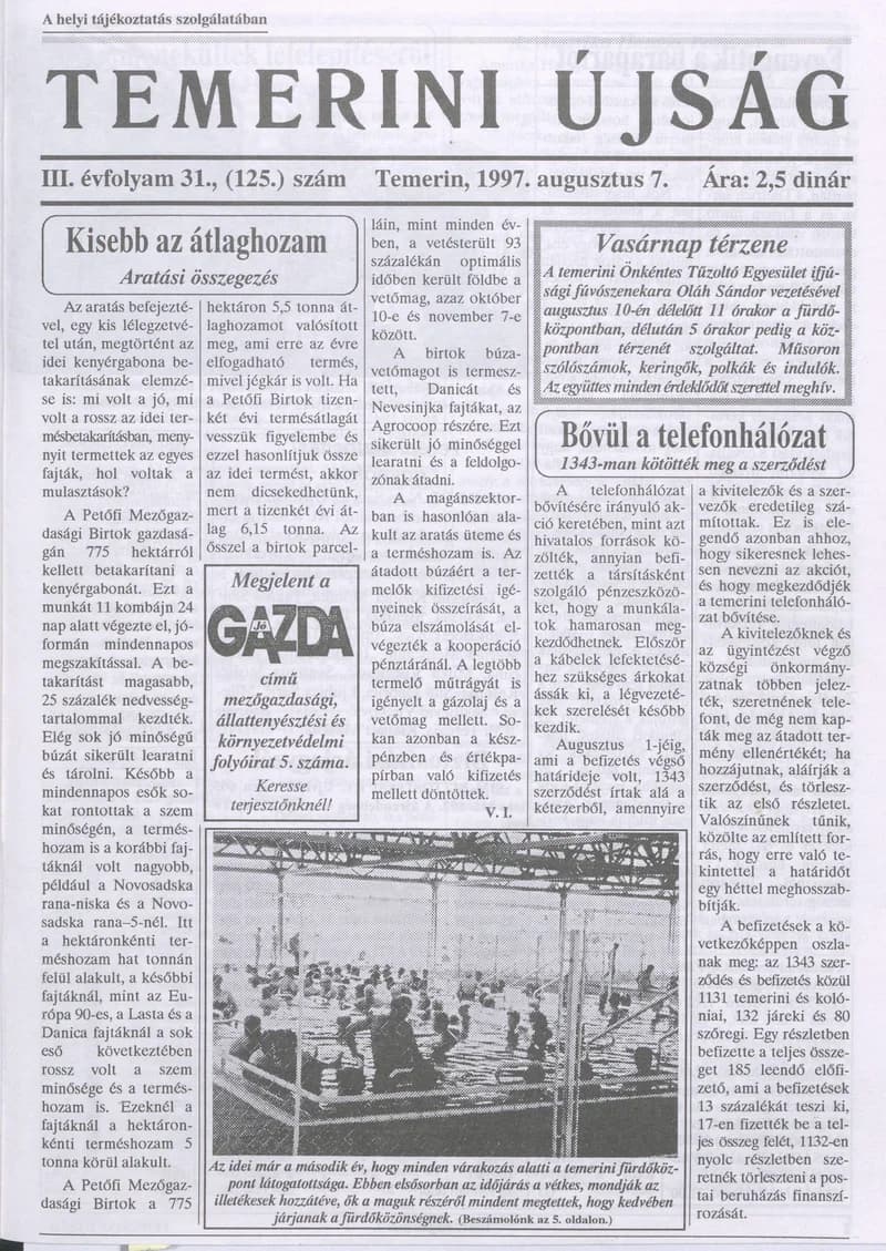 Temerini Újság, 3. évf. 1997. augusztus 7. 31. sz.