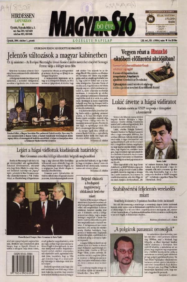 Magyar Szó, 61. évf. 2004. október 1. 231. sz. 1–20. oldal