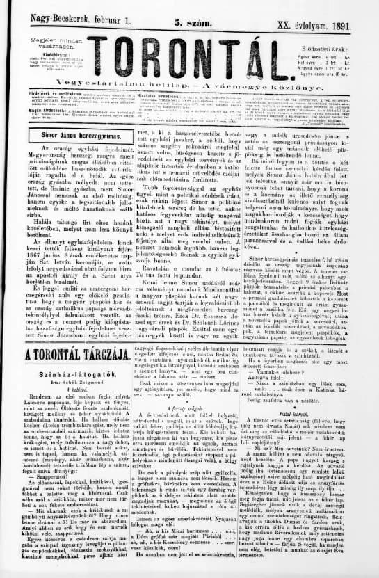 Torontál, 20. évf. 1891. február 1. 5. sz.