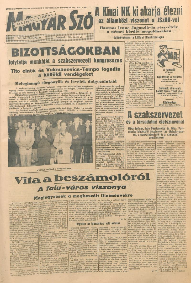 Magyar Szó, 16. évf. 1959. április 25. 98. sz. 1–20. oldal