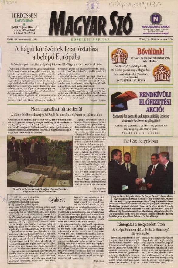 Magyar Szó, 60. évf. 2003. szeptember 30. 231. sz. 1–16. oldal