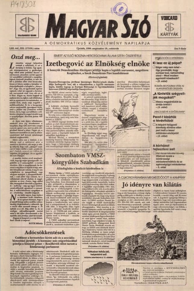 Magyar Szó, 53. évf. 1996. szeptember 19. 222. sz. 1–16. oldal