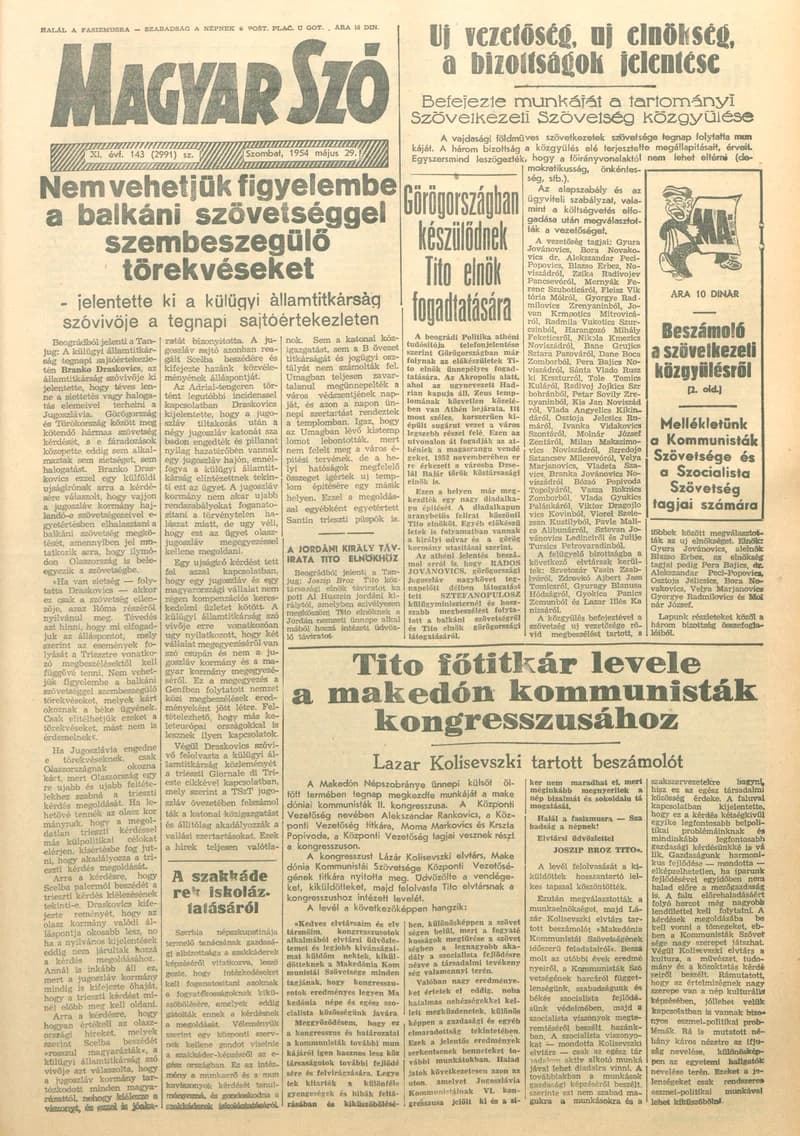Magyar Szó, 11. évf. 1954. május 29. 143. sz. 1–10. oldal