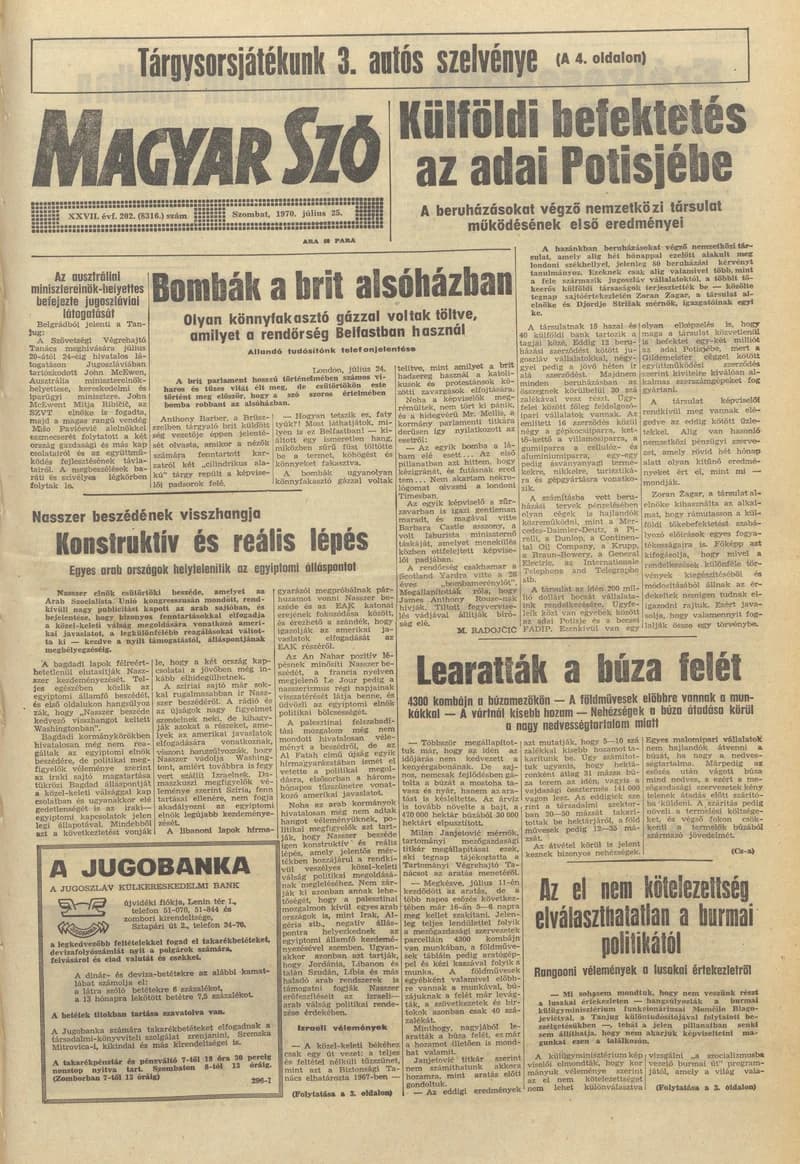 Magyar Szó, 27. évf. 1970. július 25. 202. sz. 1–16. oldal