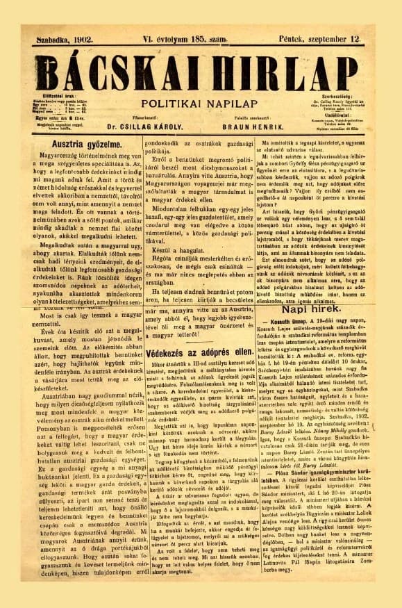 Bácskai Hirlap, 6. évf. 1902. szeptember 12. 185. sz.