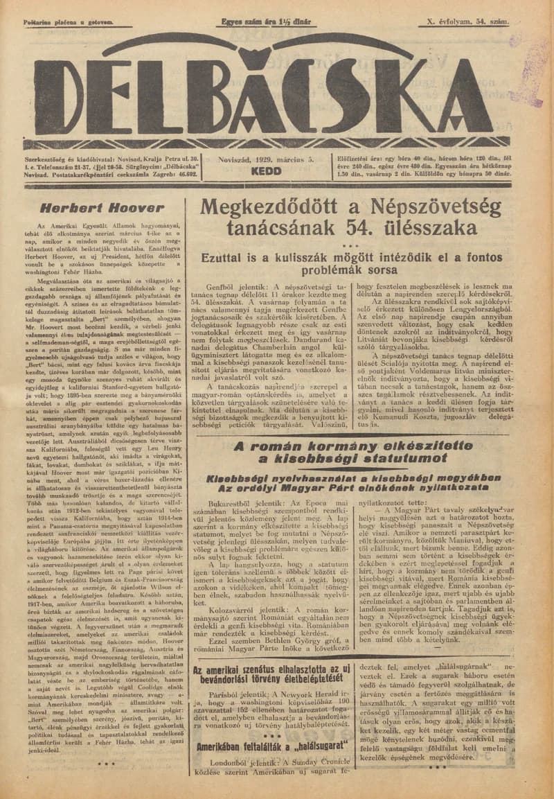 Délbácska, 10. évf. 1929. március 5. 54. sz.