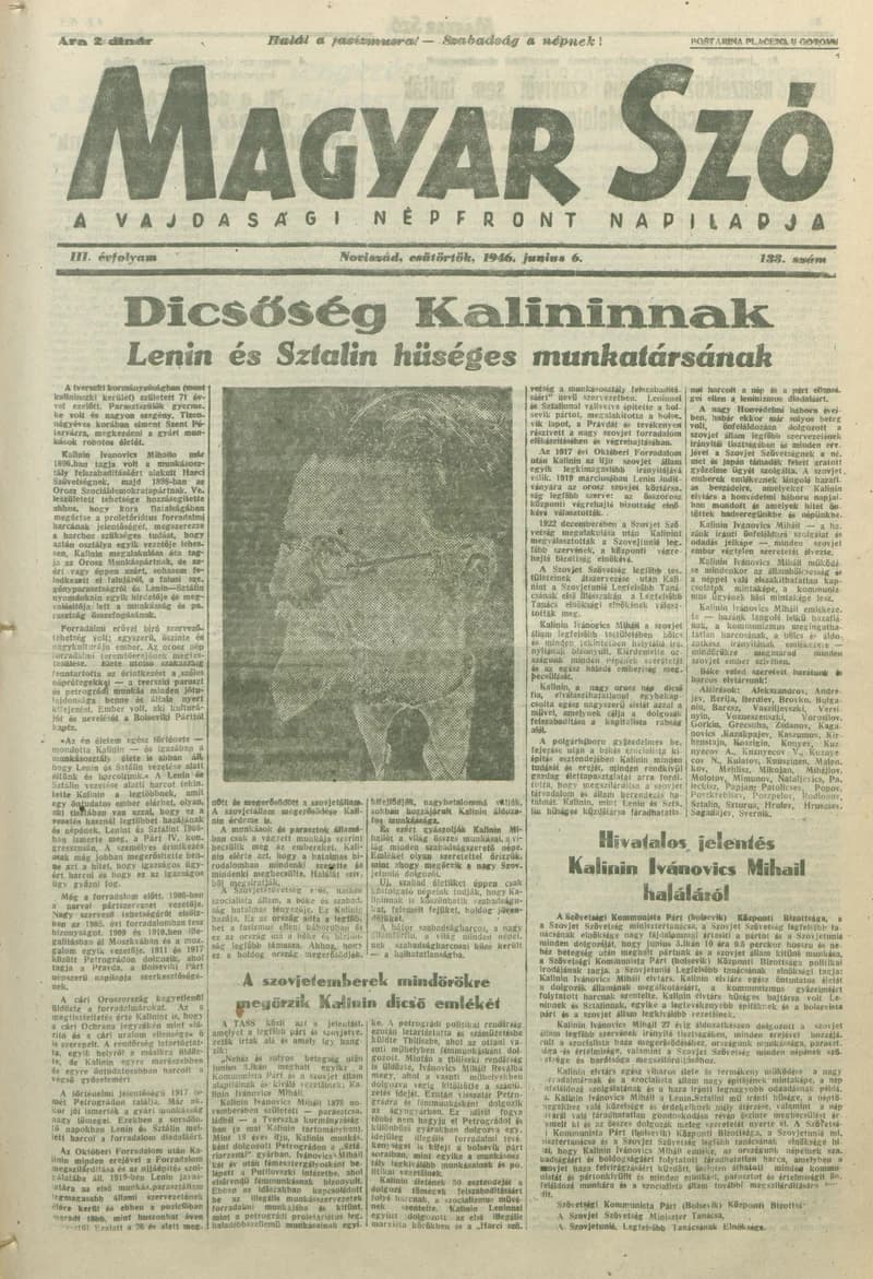 Magyar Szó, 3. évf. 1946. június 6. 133. sz. 1–8. oldal