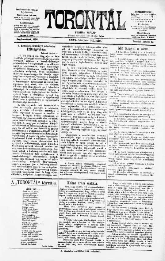 Torontál, 29. évf. 1900. október 27. 247. sz.