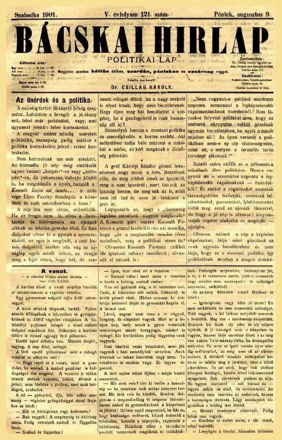Bácskai Hirlap, 5. évf. 1901. augusztus 9. 121. sz.