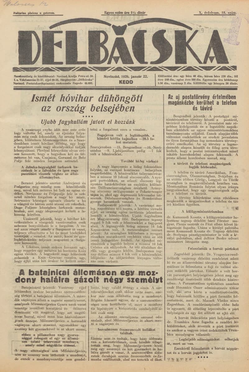 Délbácska, 10. évf. 1929. január 22. 18. sz.