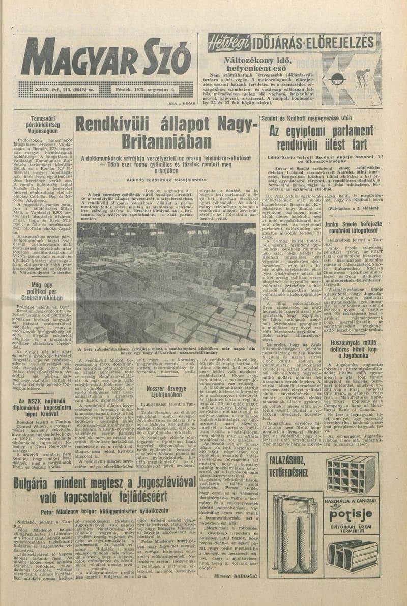 Magyar Szó, 29. évf. 1972. augusztus 4. 213. sz. 1–14. oldal