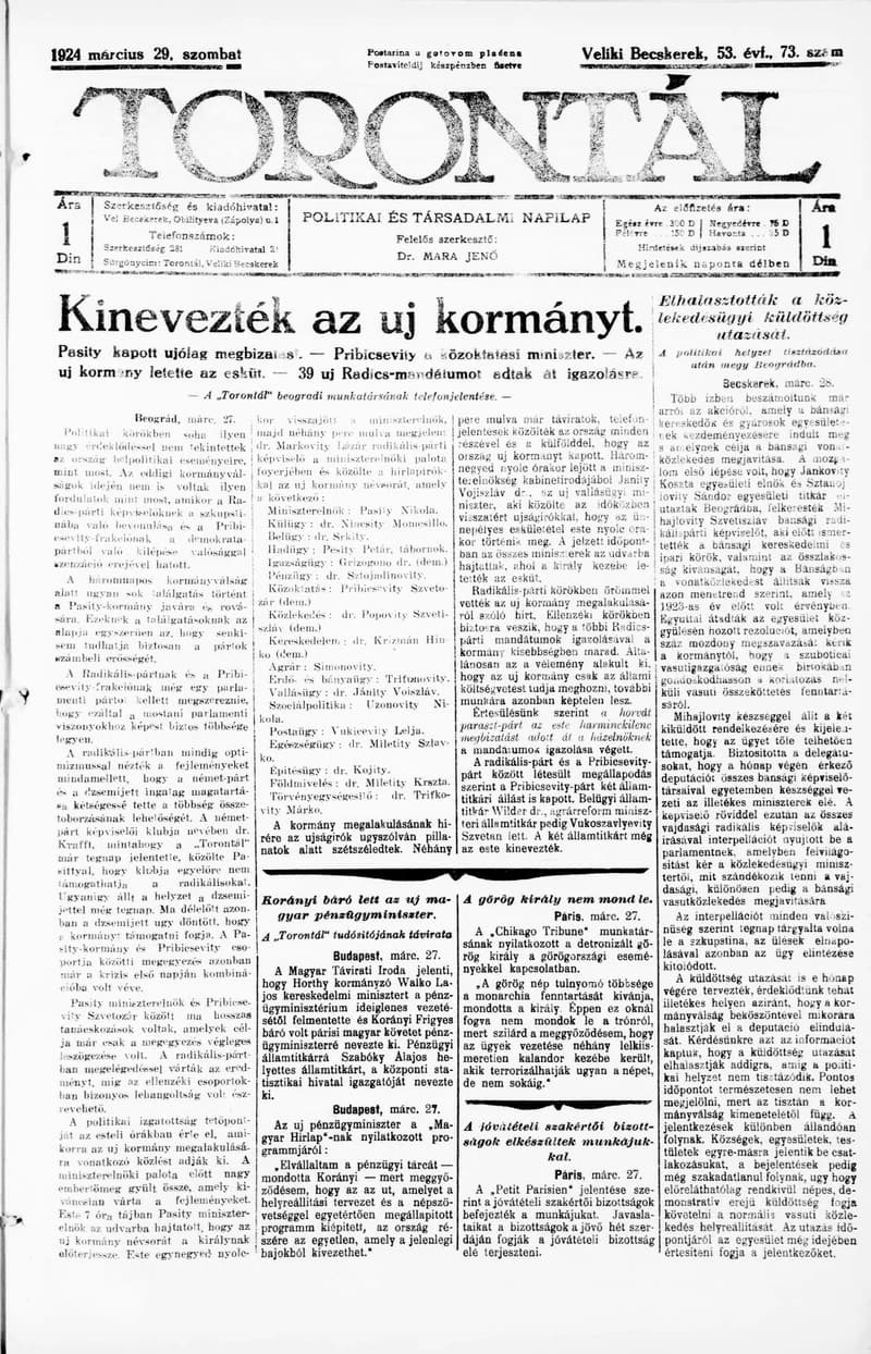 Torontál 1924. március 29. 73. sz.