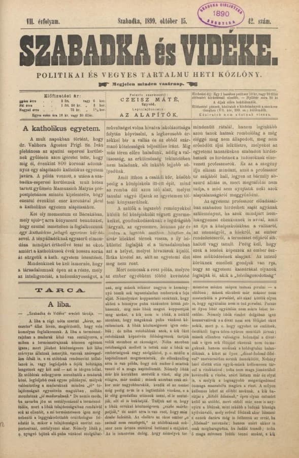 Szabadka és vidéke II, 7. évf. 1899. október 15. 42. sz.