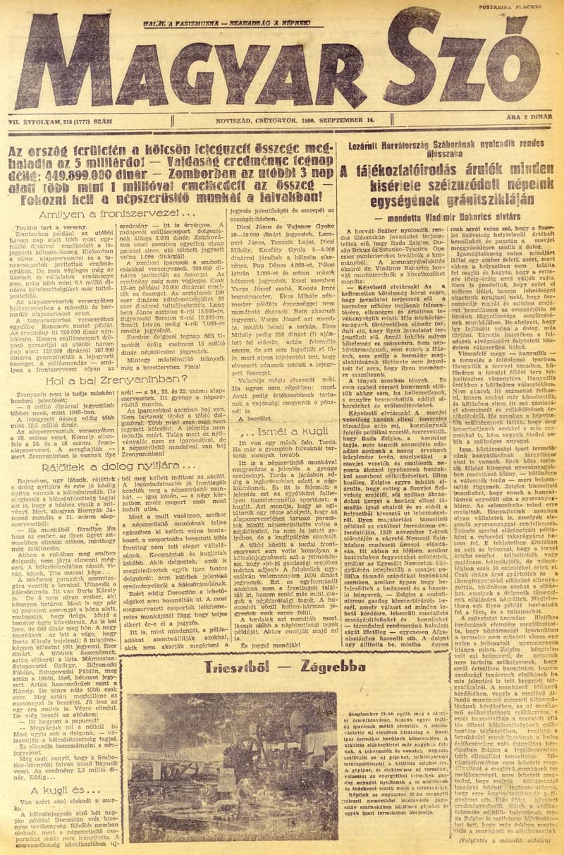 Magyar Szó, 7. évf. 1950. szeptember 14. 218. sz. 1–4. oldal