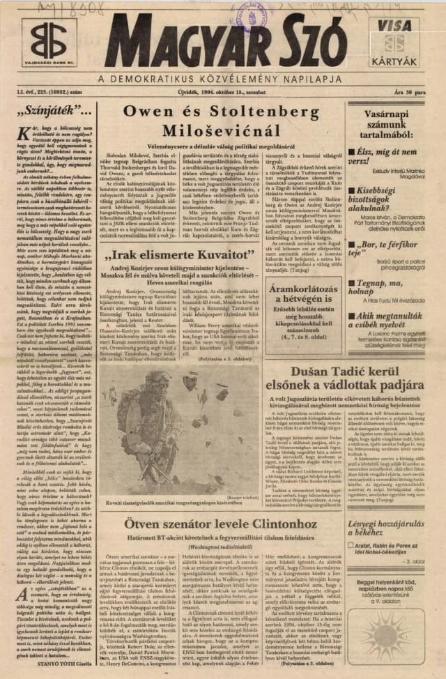 Magyar Szó, 51. évf. 1994. október 15. 223. sz. 1–16. oldal