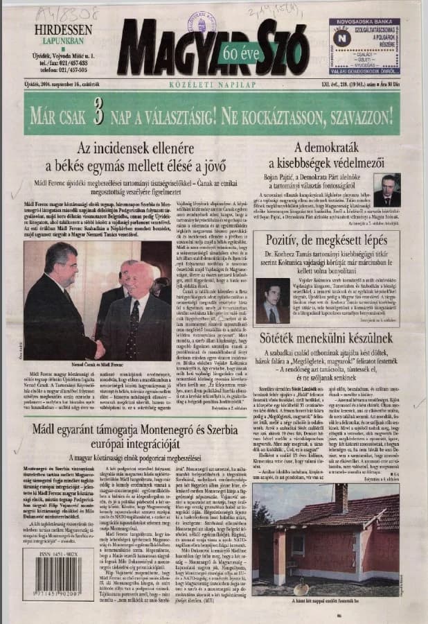 Magyar Szó, 61. évf. 2004. szeptember 16. 218. sz. 1–20. oldal