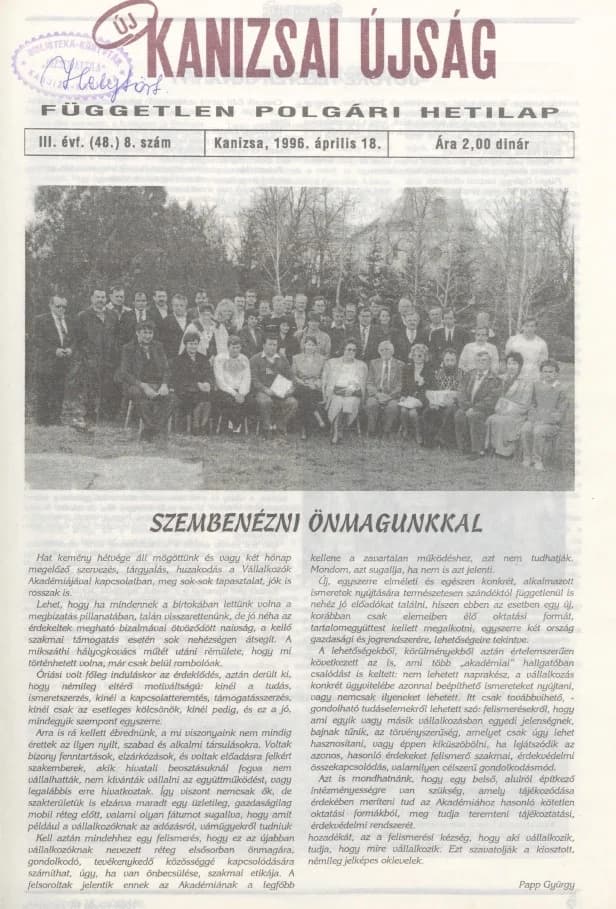 Új Kanizsai Újság, 3. évf. 1996. április 18. 8. sz.