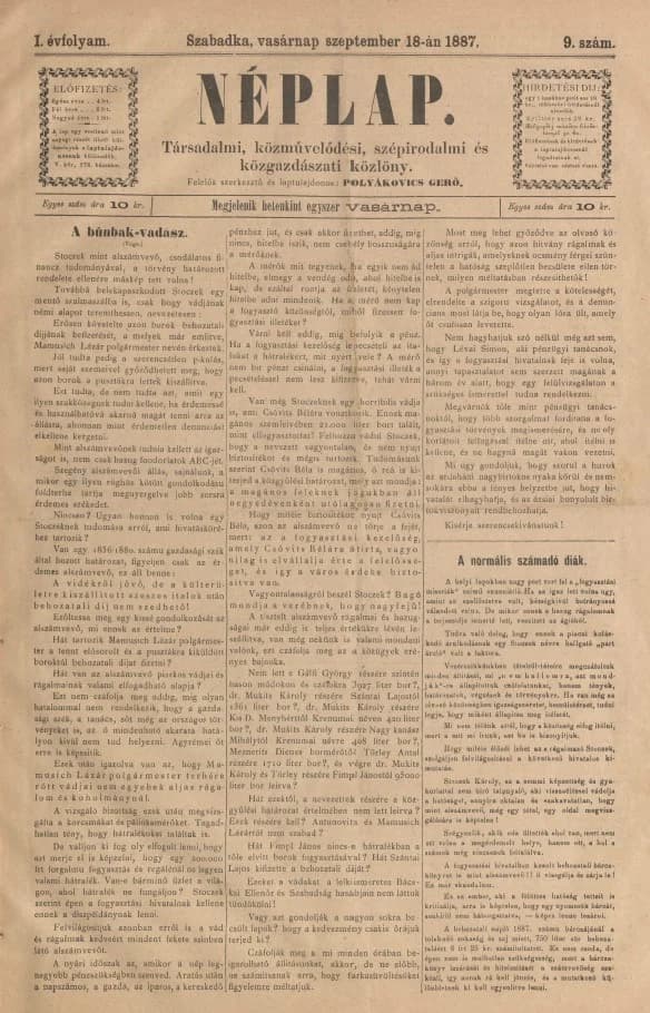Néplap, 1. évf. 1887. szeptember 18. 9. sz.