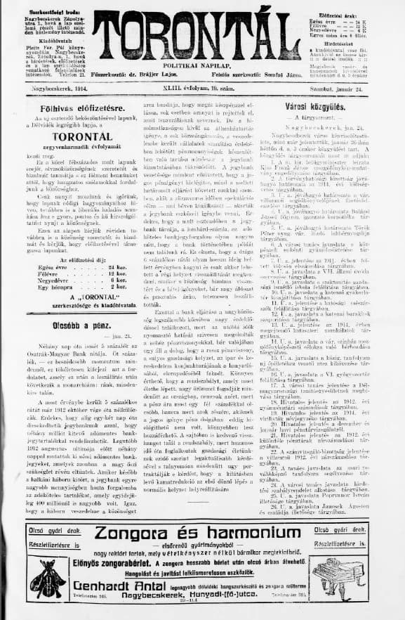 Torontál, 43. évf. 1914. január 24. 19. sz.
