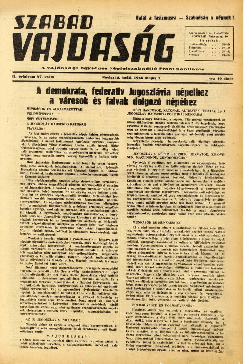 Szabad Vajdaság, 2. évf. 1945. május 1. 97. sz.