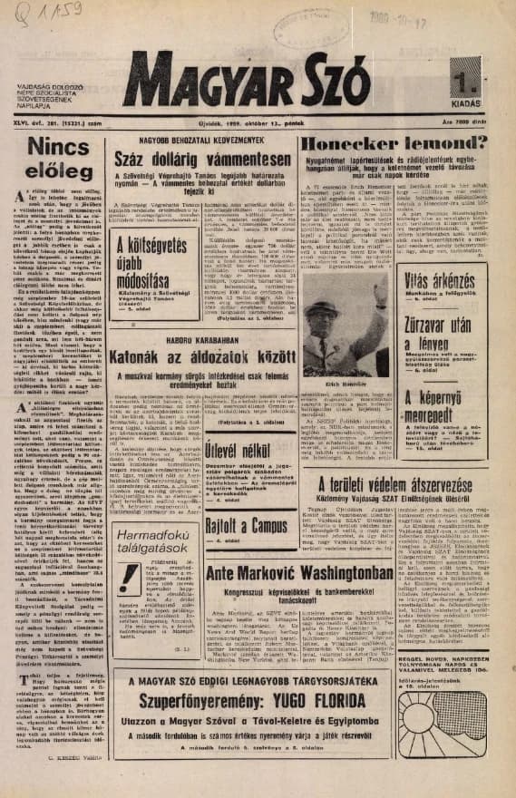 Magyar Szó, 46. évf. 1989. október 13. 281. sz. 1–20. oldal