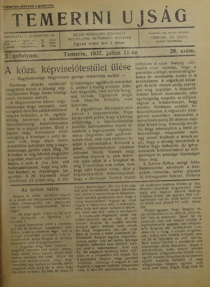 Temerini Újság 1928-1944, 10. évf. 1937. július 11. 28. sz.