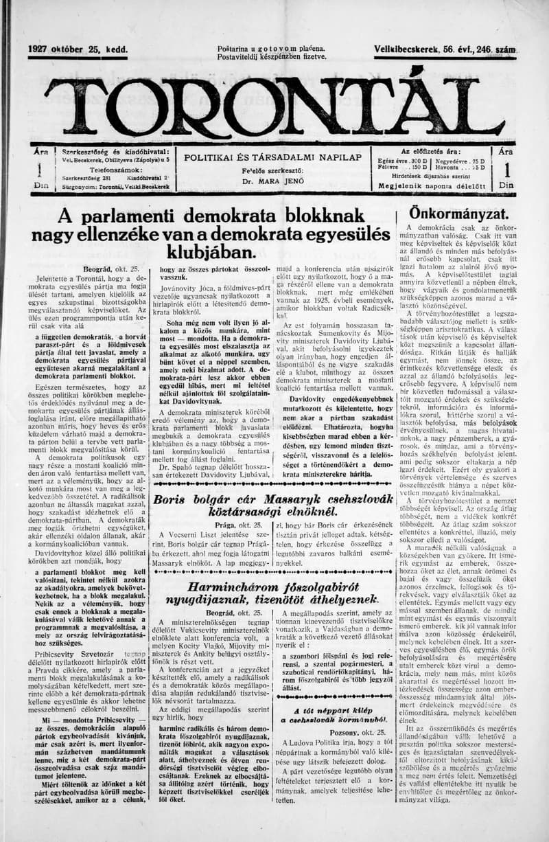 Torontál, 56. évf. 1927. október 25. 246. sz.