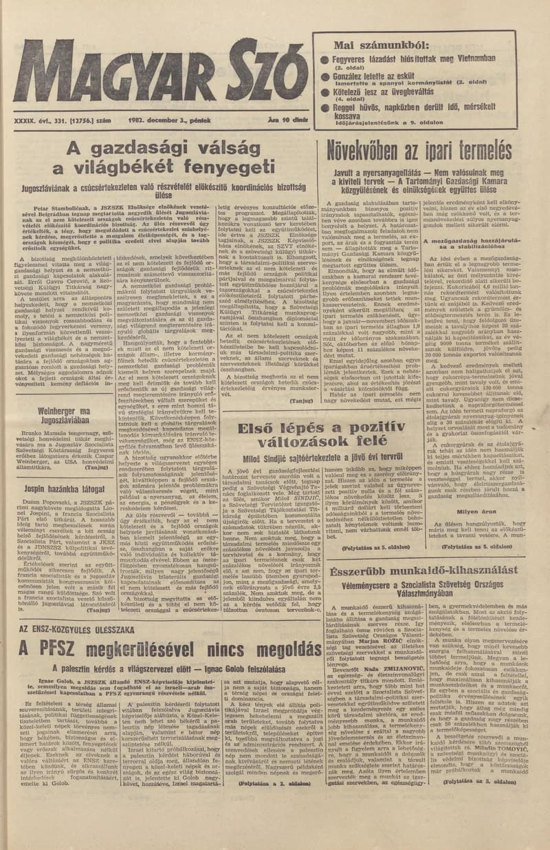 Magyar Szó, 39. évf. 1982. december 3. 331. sz. 1–20. oldal