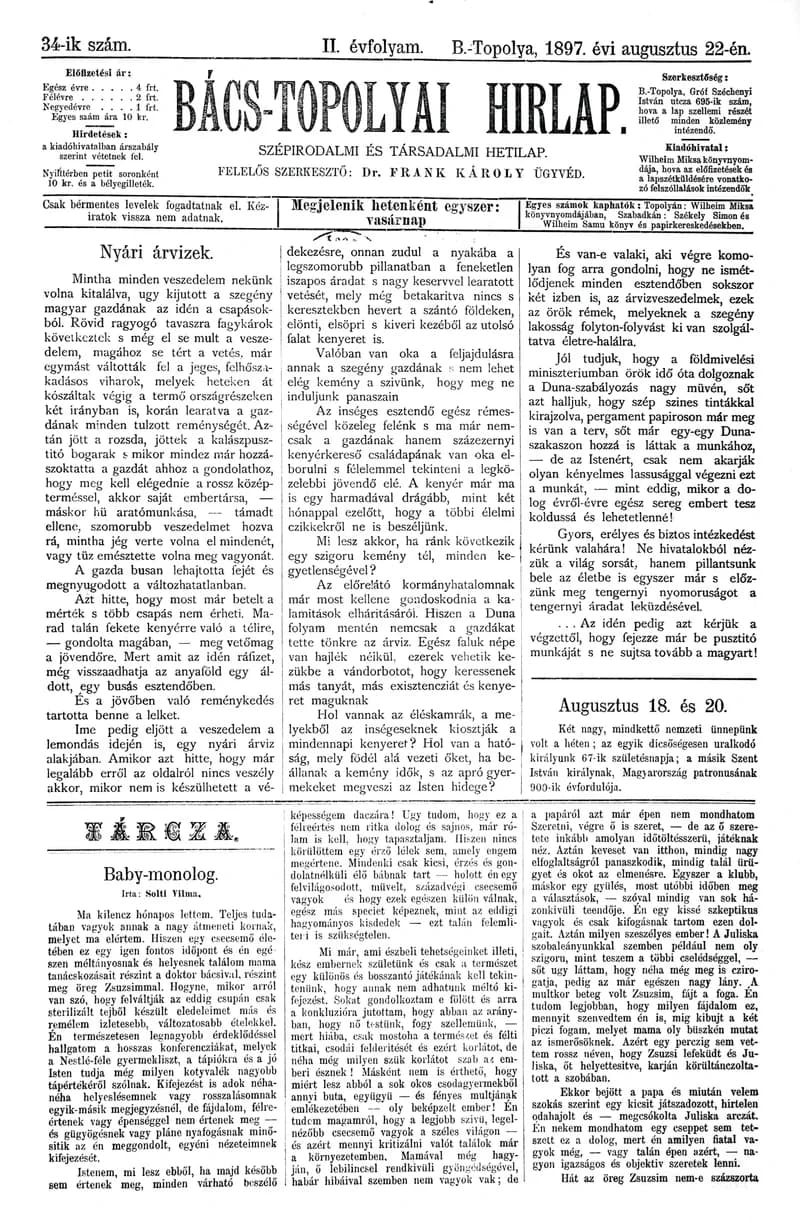 Bács-Topolyai Hirlap, 2. évf. 1897. augusztus 22. 34. sz.