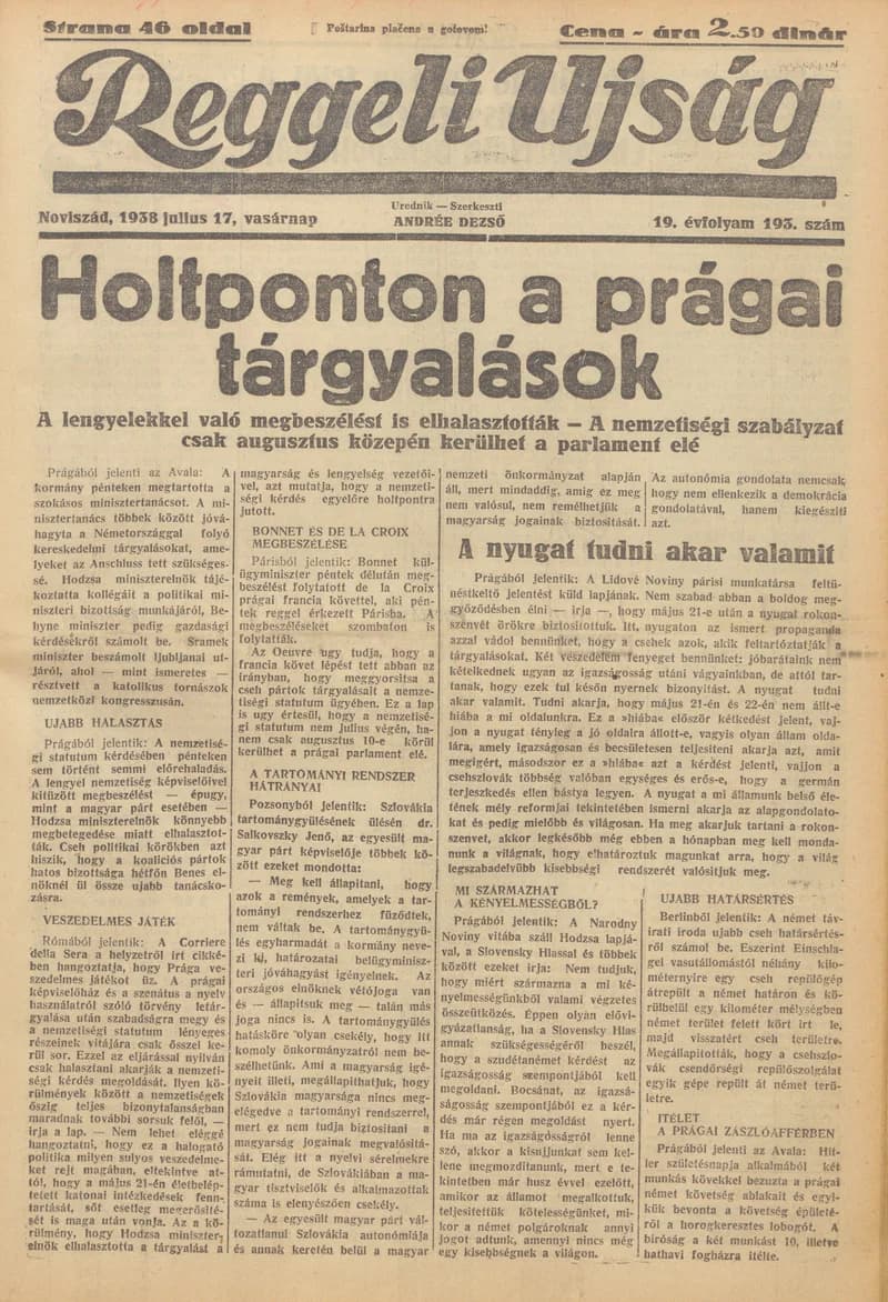 Reggeli Újság, 19. évf. 1938. július 17. 193. sz.