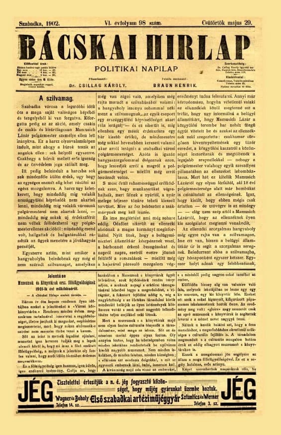 Bácskai Hirlap, 6. évf. 1902. május 29. 98. sz.