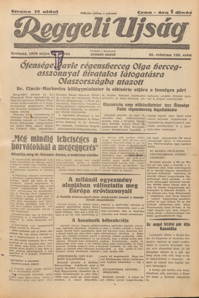 Reggeli Újság, 20. évf. 1939. május 10. 128. sz.