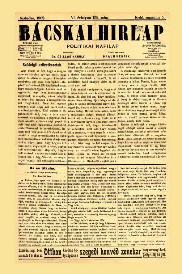 Bácskai Hirlap, 6. évf. 1902. augusztus 5. 155. sz.