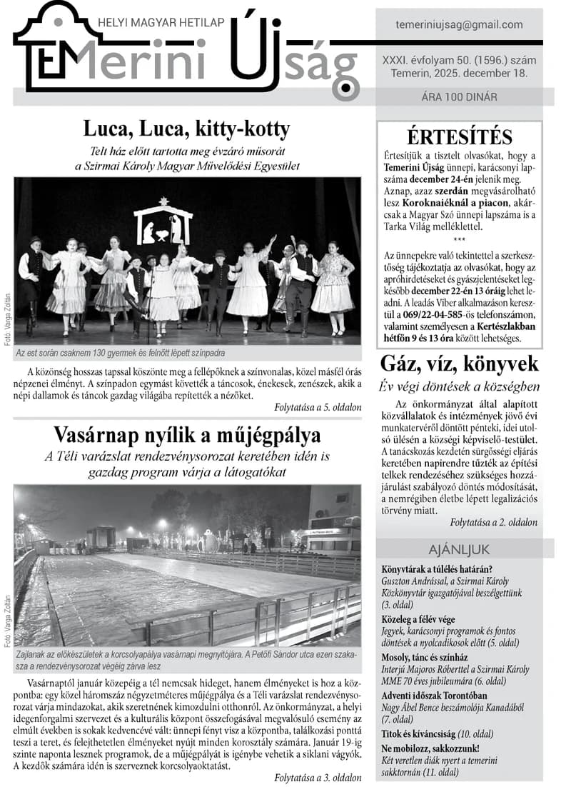Temerini Újság, 31. évf. 2025. december 18. 50. sz.