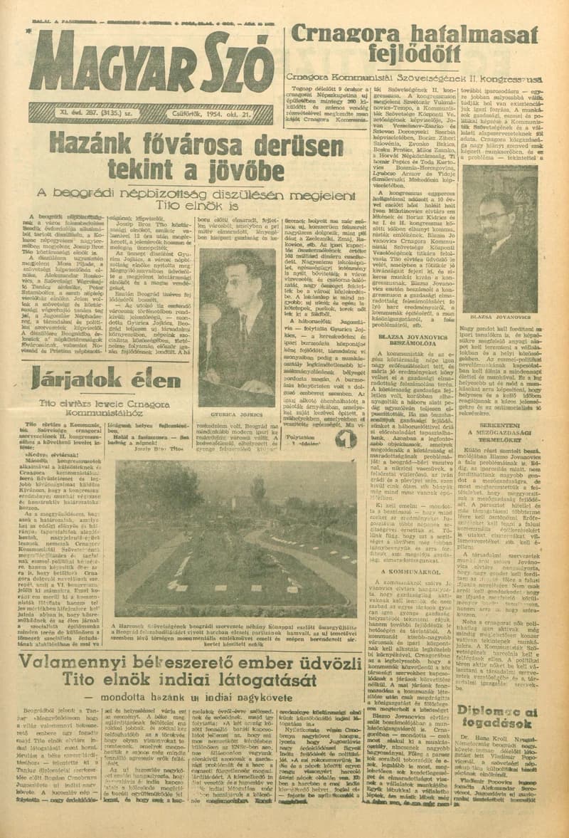 Magyar Szó, 11. évf. 1954. október 21. 287. sz. 1–12. oldal