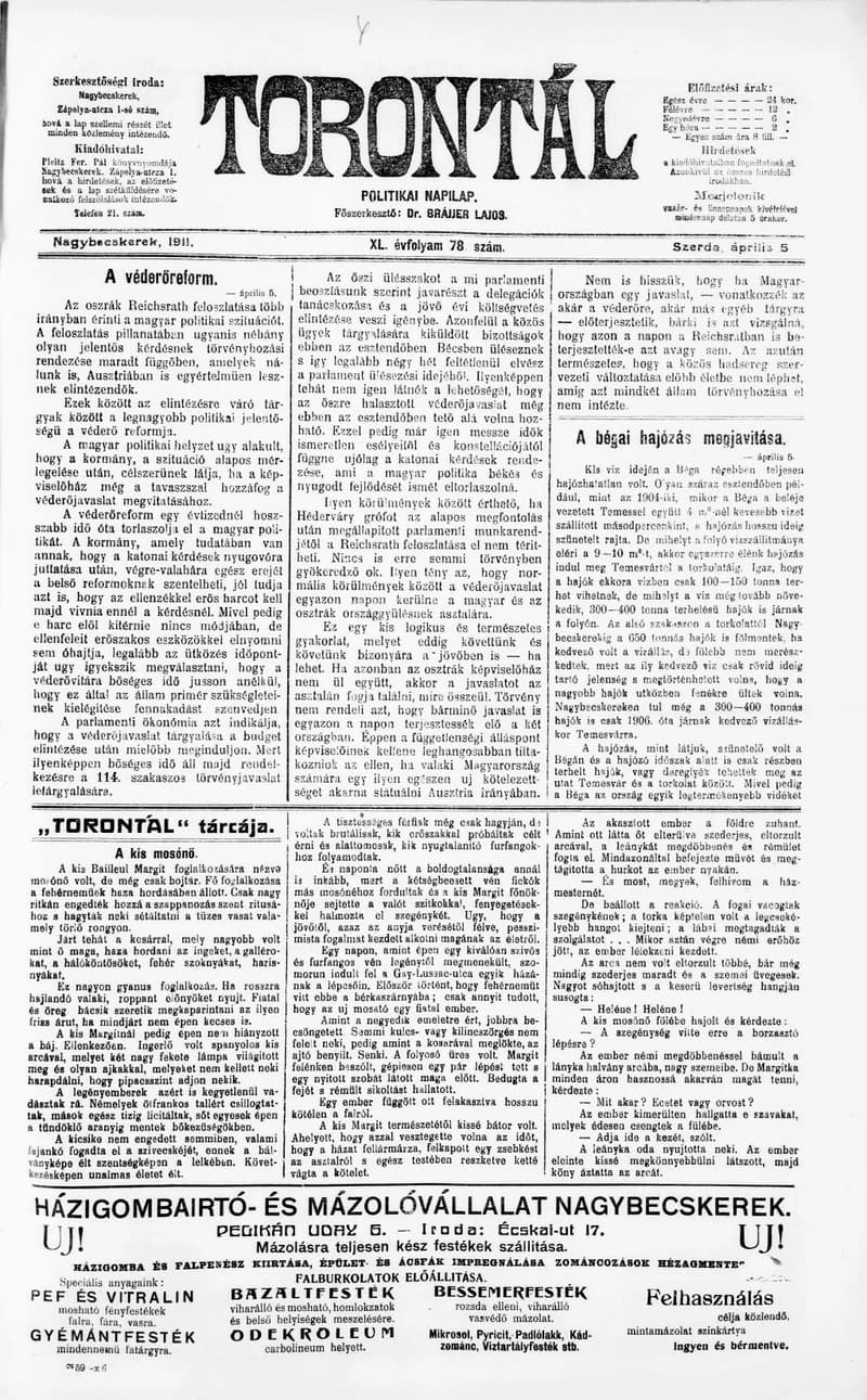 Torontál, 40. évf. 1911. április 5. 78. sz.