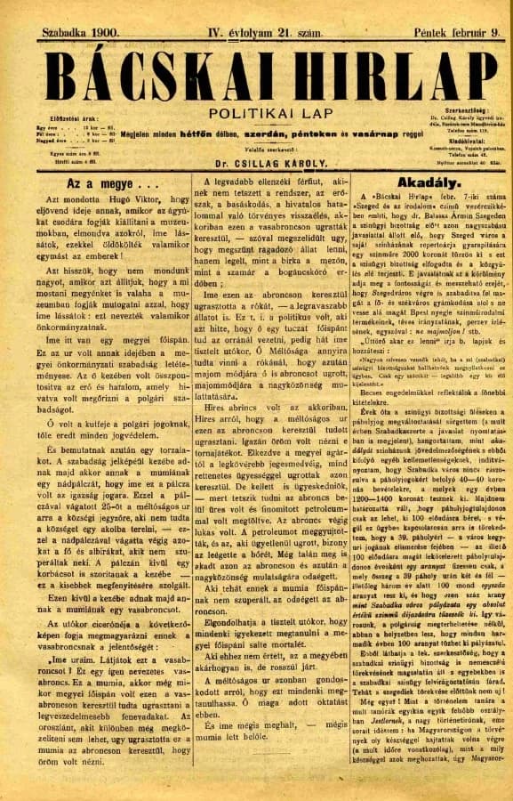 Bácskai Hirlap, 4. évf. 1900. február 9. 21. sz.