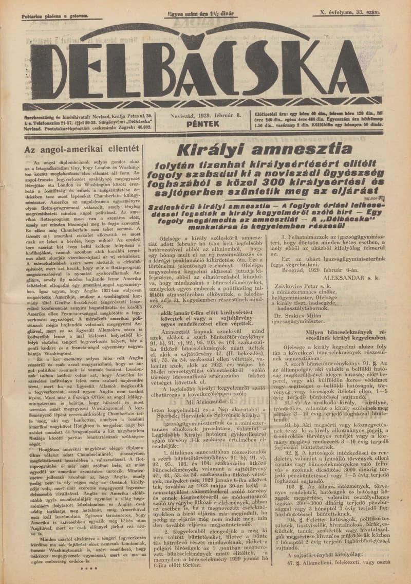 Délbácska, 10. évf. 1929. február 8. 33. sz.