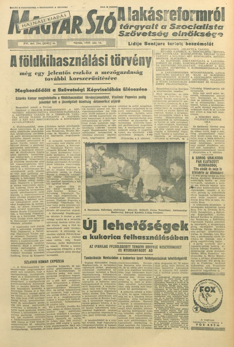 Magyar Szó, 16. évf. 1959. október 16. 244. sz. 1–20. oldal
