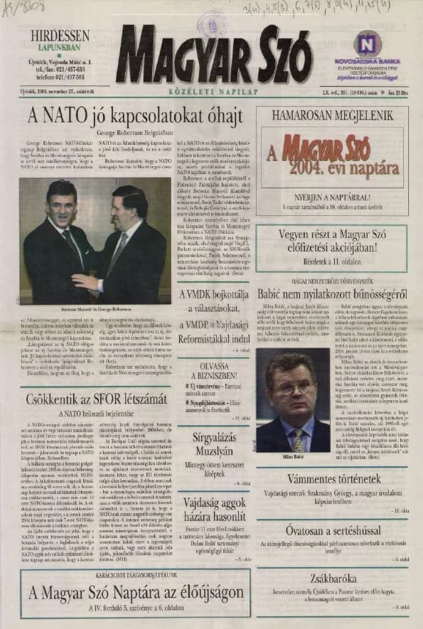 Magyar Szó, 60. évf. 2003. november 27. 281. sz. 1–20. oldal
