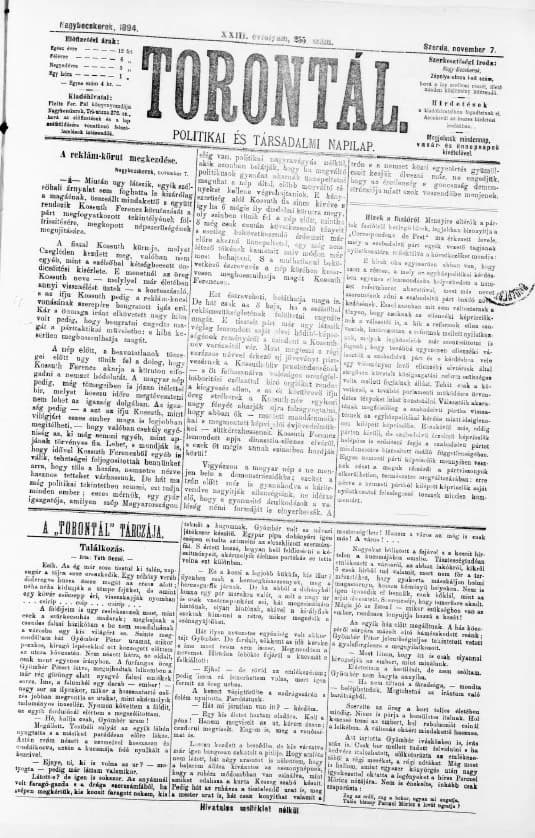 Torontál, 23. évf. 1894. november 7. 255. sz.