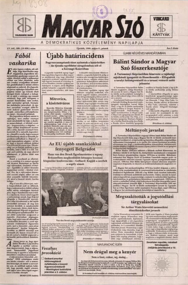 Magyar Szó, 55. évf. 1998. május 8. 109. sz. 1–16. oldal