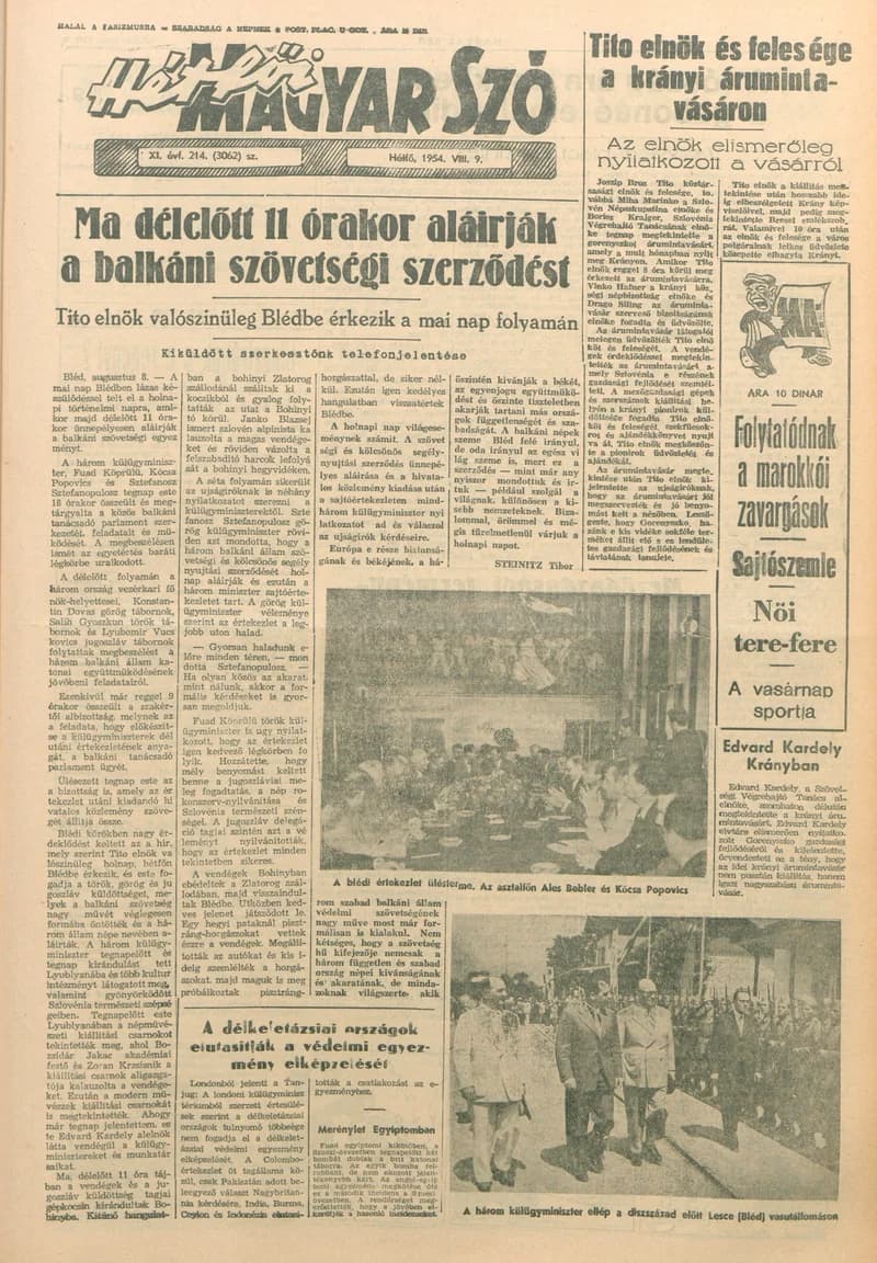 Magyar Szó, 11. évf. 1954. augusztus 9. 214. sz. 1–6. oldal