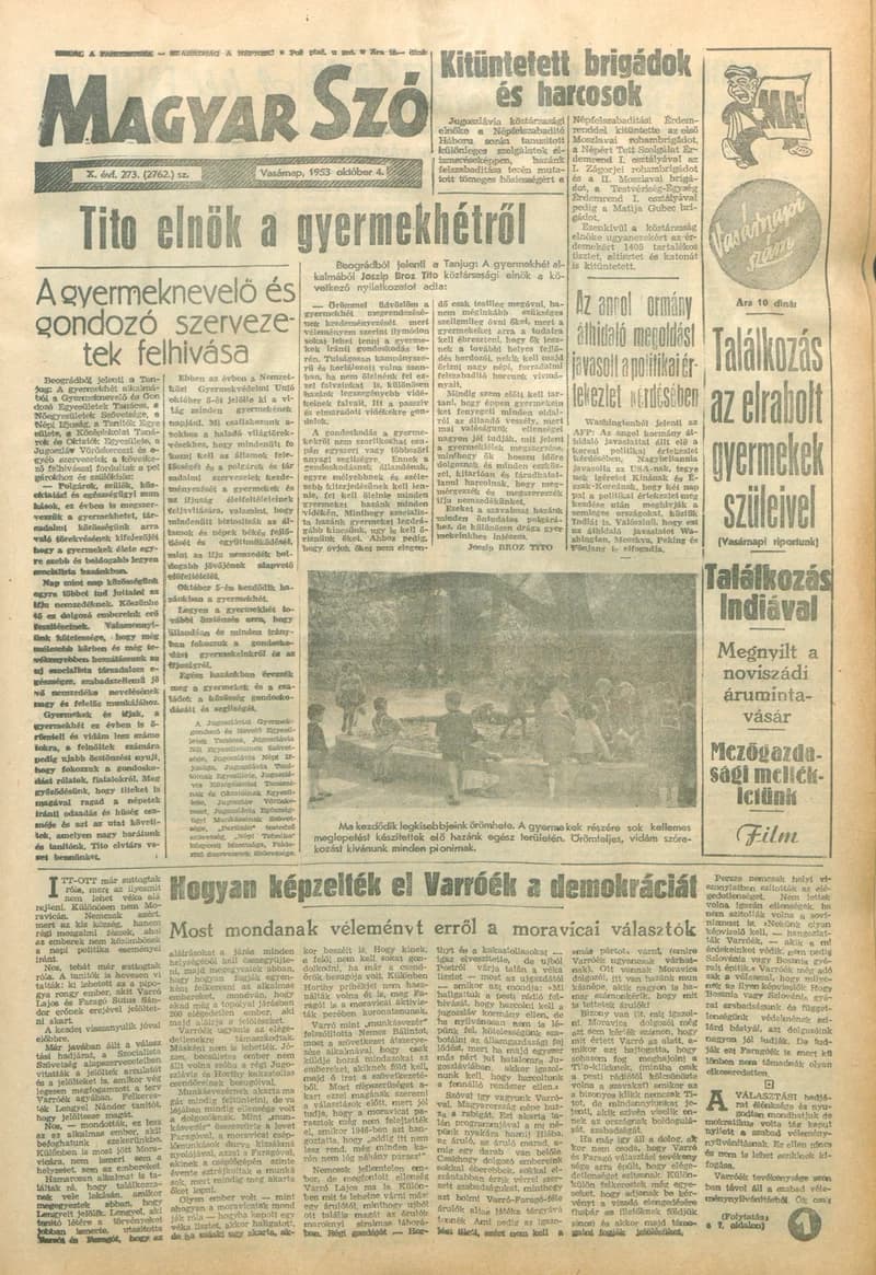 Magyar Szó, 10. évf. 1953. október 4. 273. sz. 1–14. oldal