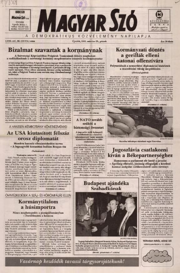 Magyar Szó, 58. évf. 2001. március 23. 68. sz. 1–16. oldal