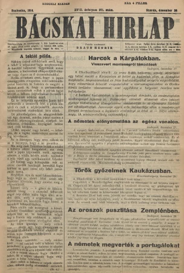 Bácskai Hirlap, 18. évf. 1914. december 30. 371. sz.